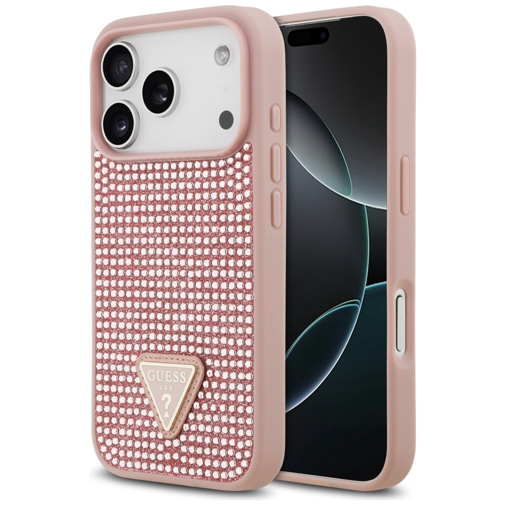 Custodia per Apple iPhone 17 Pro, Guess, Logo Triangolo di Strass, Rosa