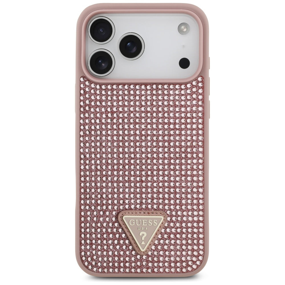 Custodia per Apple iPhone 17 Pro, Guess, Logo Triangolo di Strass, Rosa