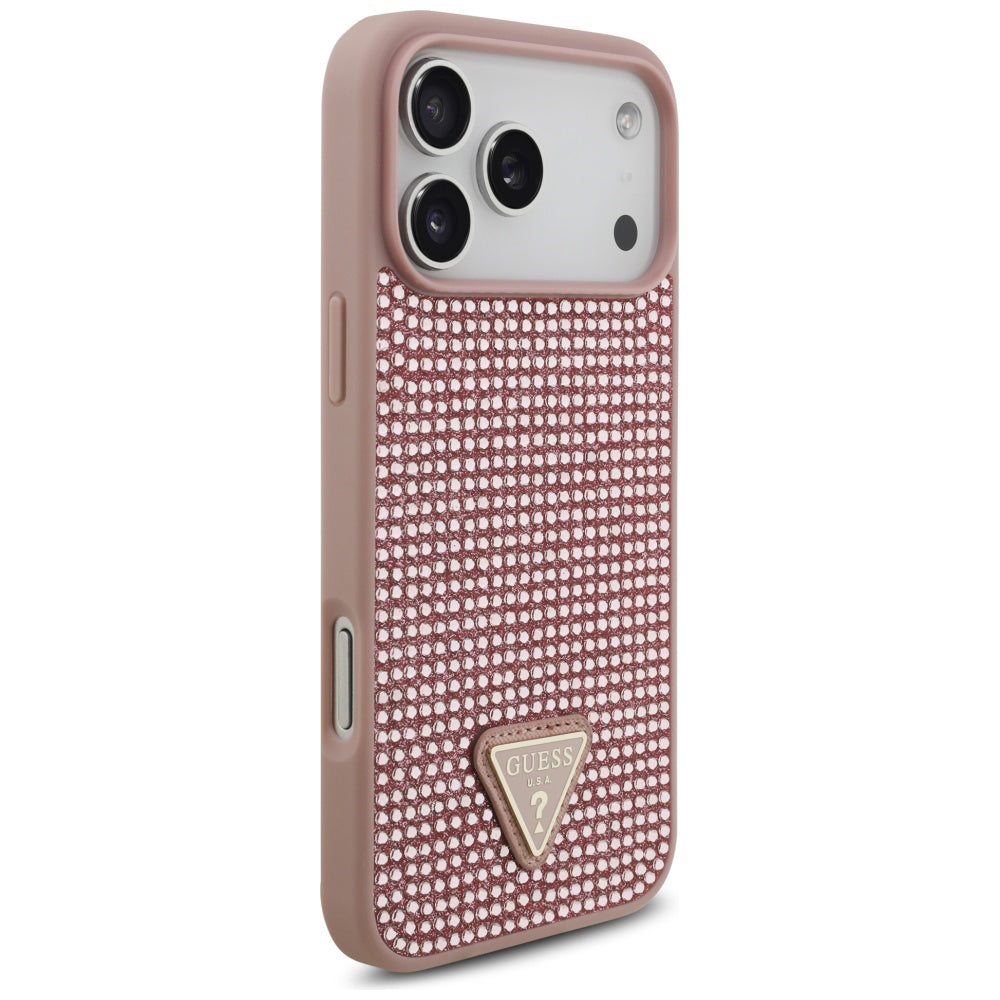 Custodia per Apple iPhone 17 Pro, Guess, Logo Triangolo di Strass, Rosa