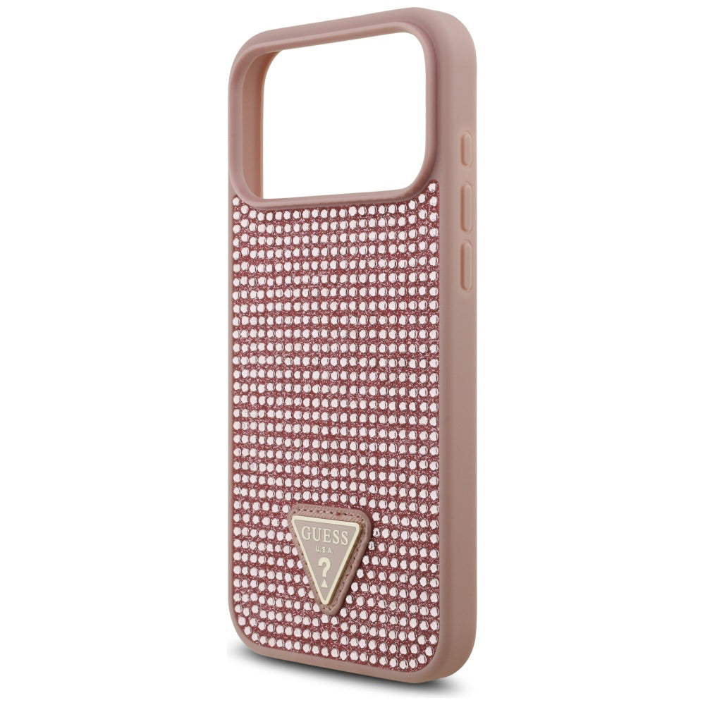 Custodia per Apple iPhone 17 Pro, Guess, Logo Triangolo di Strass, Rosa