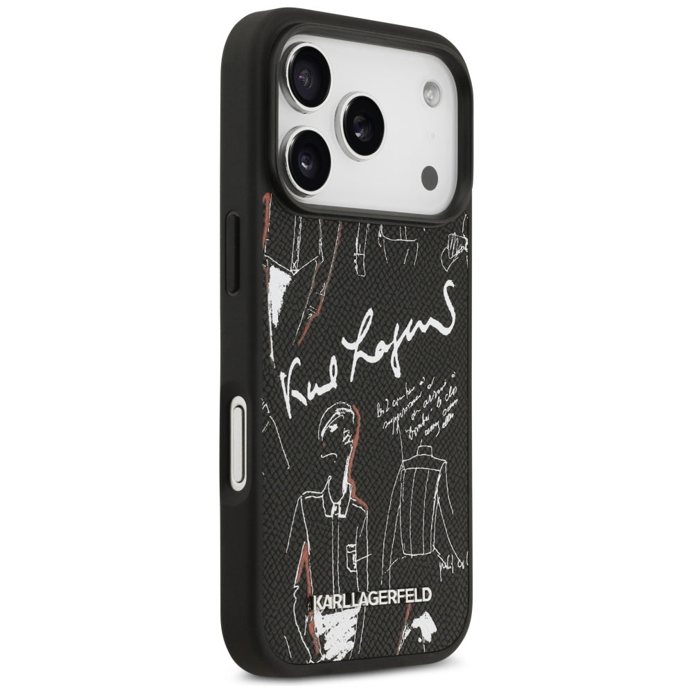Étui pour Apple iPhone 17 Pro, Karl Lagerfeld, Logo à Motif Grainé, Noir