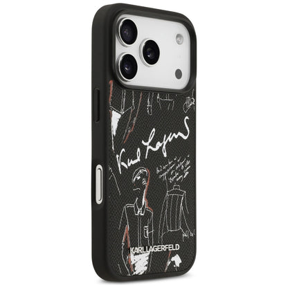 Étui pour Apple iPhone 17 Pro, Karl Lagerfeld, Logo à Motif Grainé, Noir