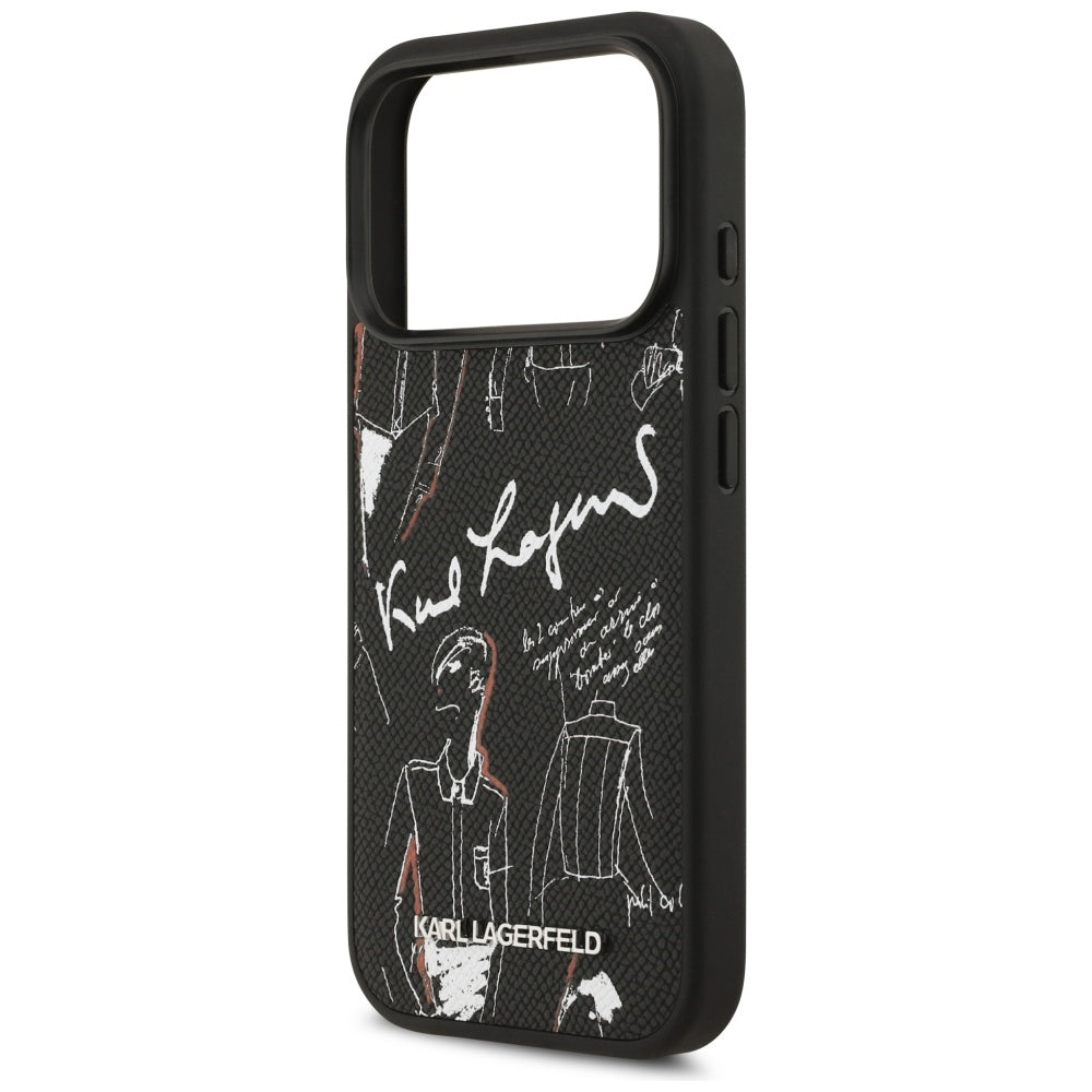 Étui pour Apple iPhone 17 Pro, Karl Lagerfeld, Logo à Motif Grainé, Noir