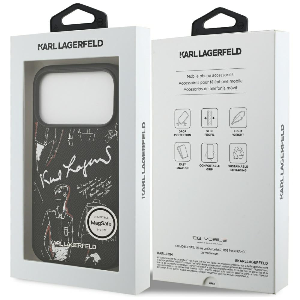Étui pour Apple iPhone 17 Pro, Karl Lagerfeld, Logo à Motif Grainé, Noir