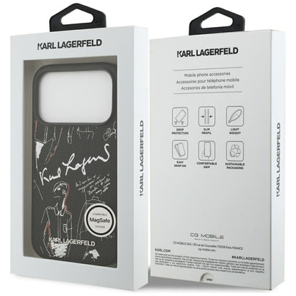 Étui pour Apple iPhone 17 Pro, Karl Lagerfeld, Logo à Motif Grainé, Noir