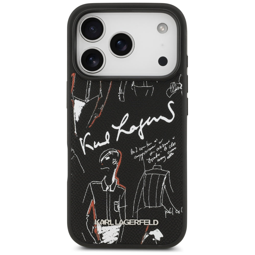 Étui pour Apple iPhone 17 Pro, Karl Lagerfeld, Logo à Motif Grainé, Noir