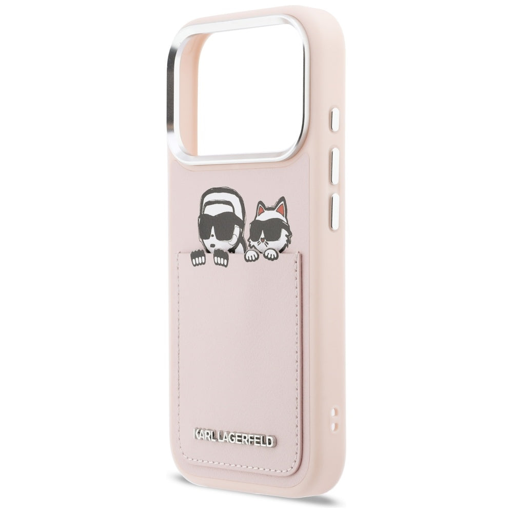 Étui pour Apple iPhone 17 Pro, Karl Lagerfeld, Impression Karl & Choupette avec Poche, Rose