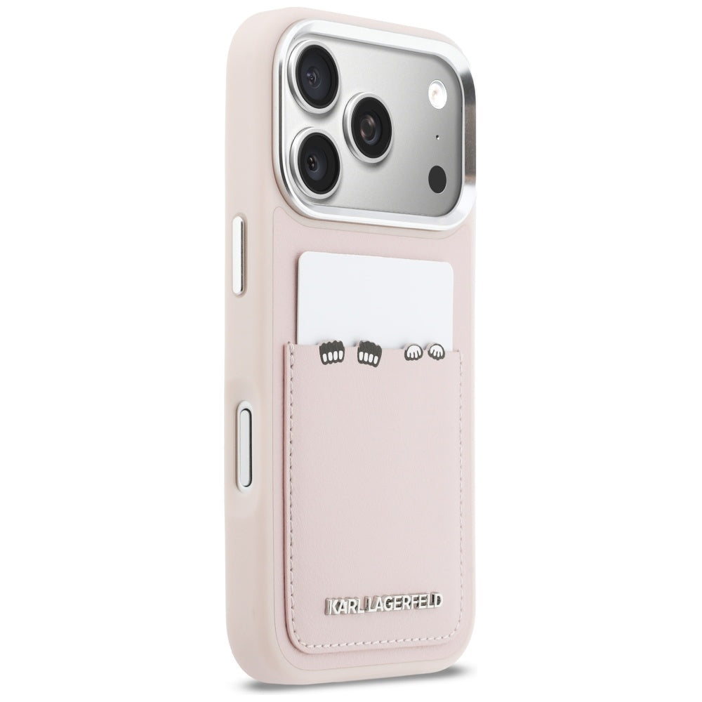 Étui pour Apple iPhone 17 Pro, Karl Lagerfeld, Impression Karl & Choupette avec Poche, Rose