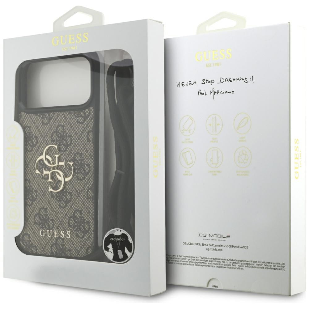 Custodia per Apple iPhone 17 Pro Max, Guess, 4G CBDY Big Logo con Cinturino, Marrone