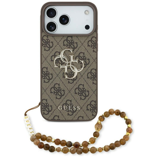 Custodia per Apple iPhone 17 Pro Max, Guess, 4G Classic Logo con Cinturino di Perle, Marrone