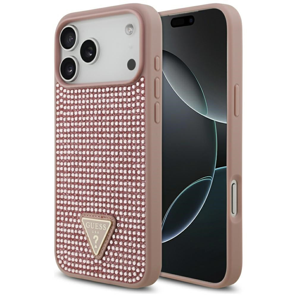 Étui pour Apple iPhone 17 Pro Max, Guess, logo triangle en strass, Rose