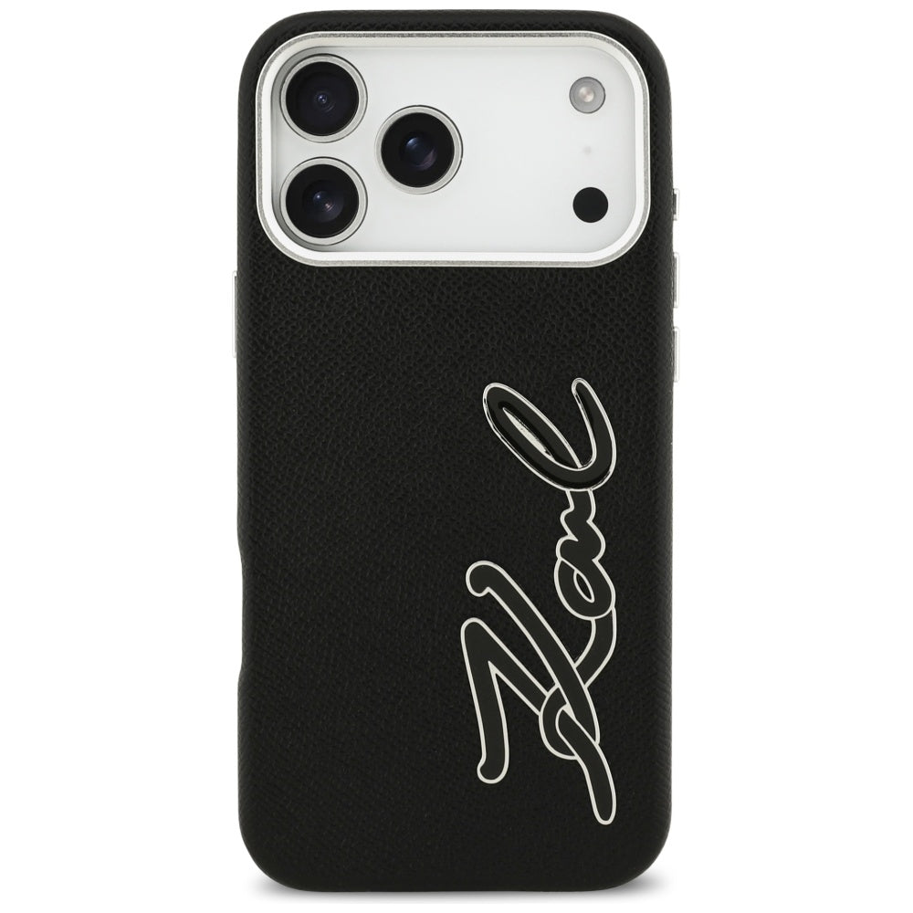 Case for Apple iPhone 17 Pro Max, Karl Lagerfeld, FW Grained Signature Logo, Black