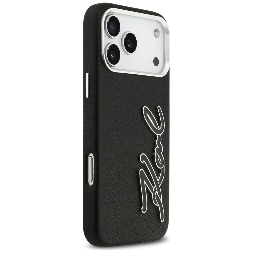 Case for Apple iPhone 17 Pro Max, Karl Lagerfeld, FW Grained Signature Logo, Black