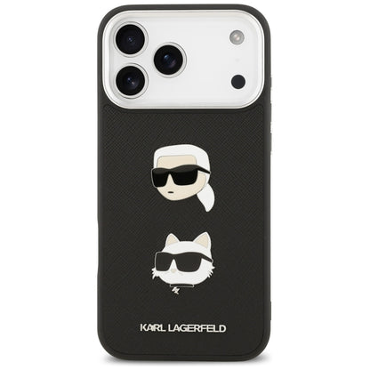 Étui pour Apple iPhone 17 Pro Max, Karl Lagerfeld, Grained Karl & Choupette's Heads Pins and Logo, Noir