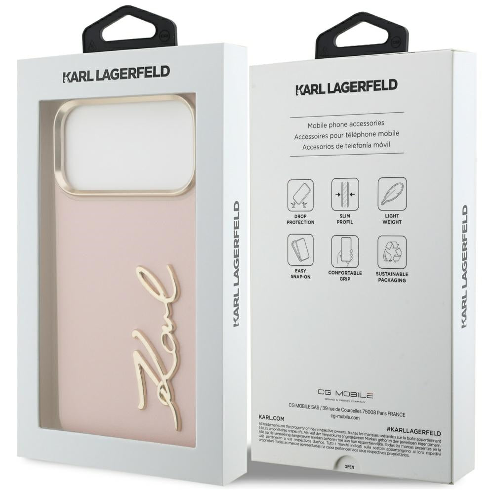 Custodia per Apple iPhone 17 Pro Max, Karl Lagerfeld, Script Logo, Rosa
