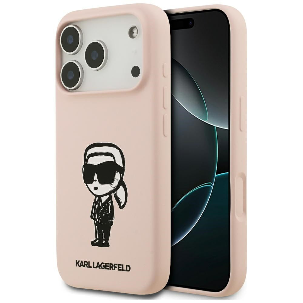 Coque pour Apple iPhone 17 Pro Max, Karl Lagerfeld, Sketch et Logo Karl, Rose