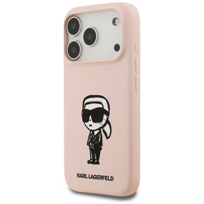 Coque pour Apple iPhone 17 Pro Max, Karl Lagerfeld, Sketch et Logo Karl, Rose