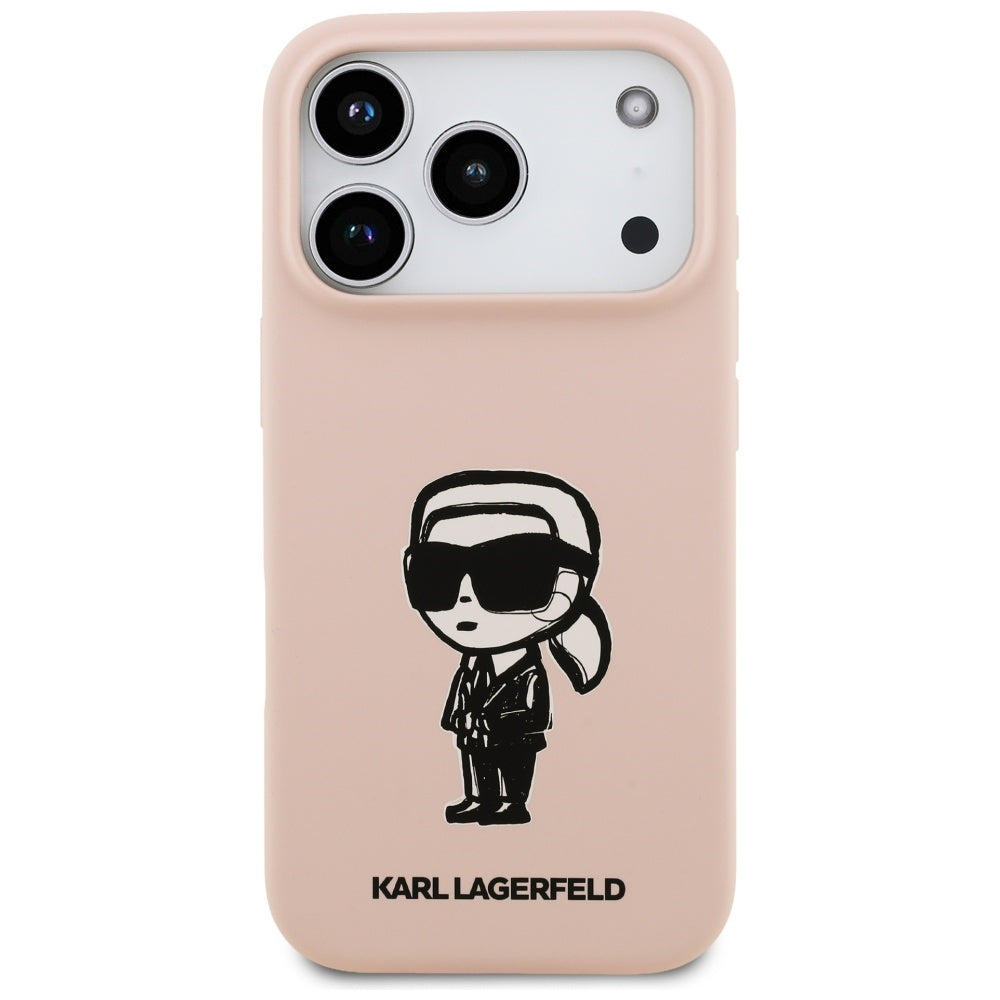 Coque pour Apple iPhone 17 Pro Max, Karl Lagerfeld, Sketch et Logo Karl, Rose