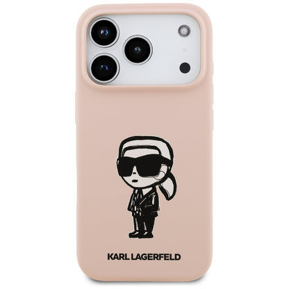 Coque pour Apple iPhone 17 Pro Max, Karl Lagerfeld, Sketch et Logo Karl, Rose