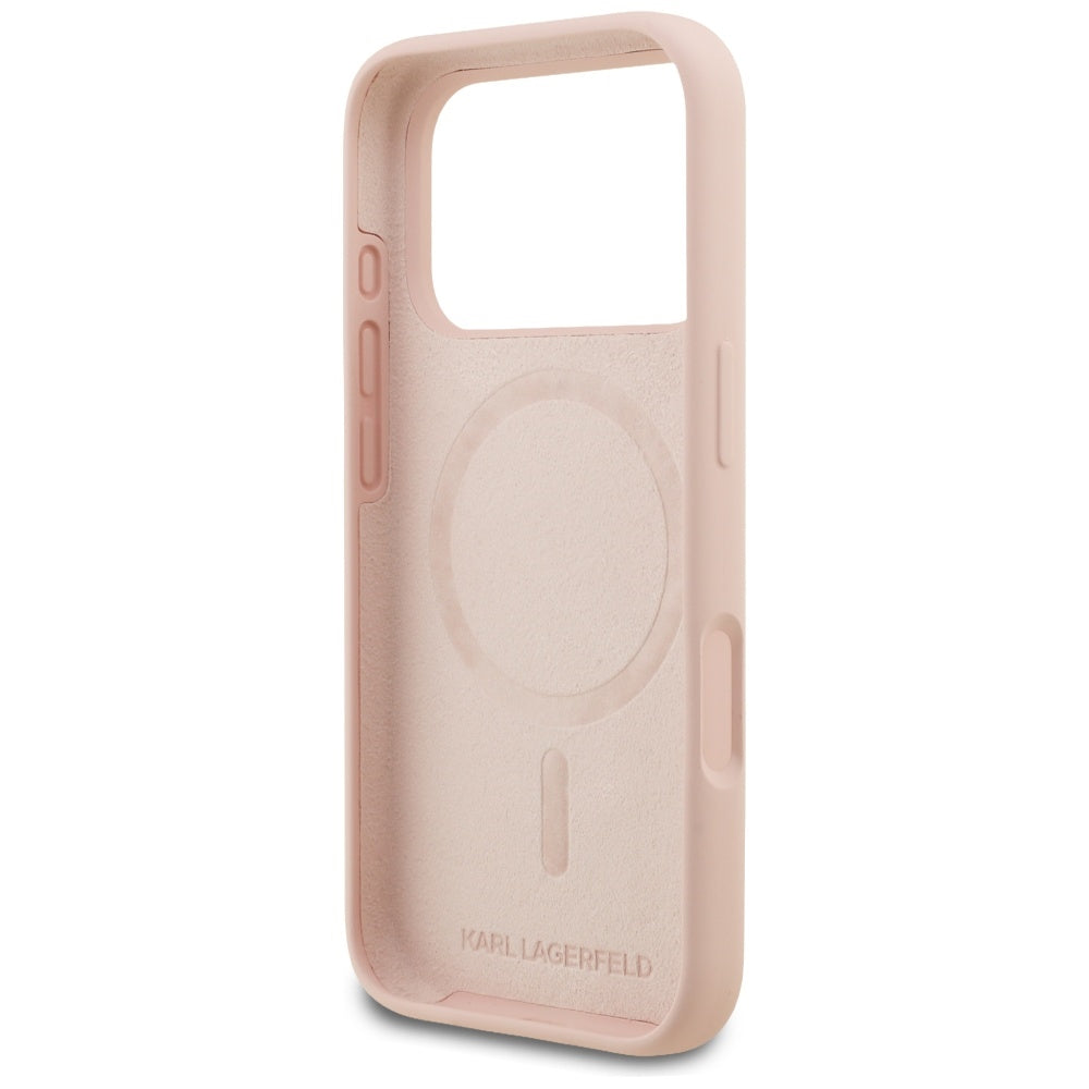 Coque pour Apple iPhone 17 Pro Max, Karl Lagerfeld, Sketch et Logo Karl, Rose
