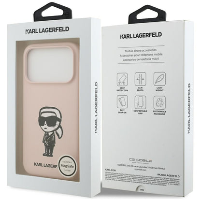 Coque pour Apple iPhone 17 Pro Max, Karl Lagerfeld, Sketch et Logo Karl, Rose