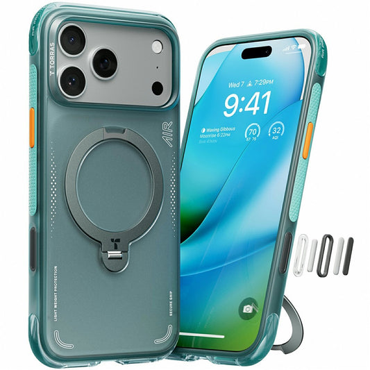 Hülle für Apple iPhone 17 Pro, Torras, Ostand Spin Air, Grün