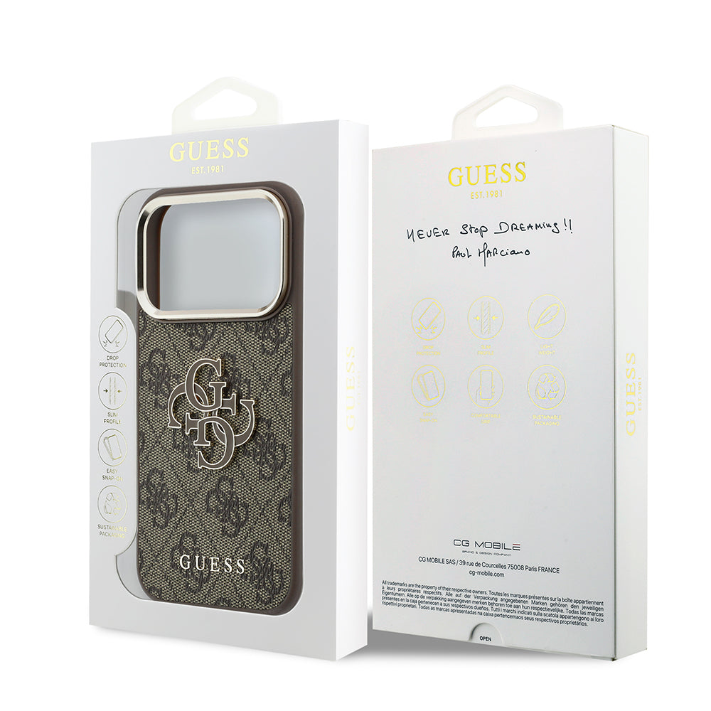 Coque pour Apple iPhone 18 Pro / 17 Pro, Guess, Logo Résine 4G Grand, Marron