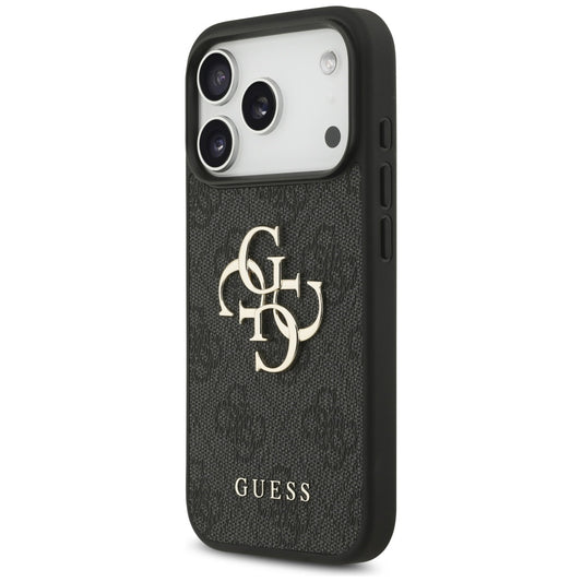 Coque pour Apple iPhone 18 Pro / 17 Pro, Guess, Logo Classique 4G avec Lanière, Noire