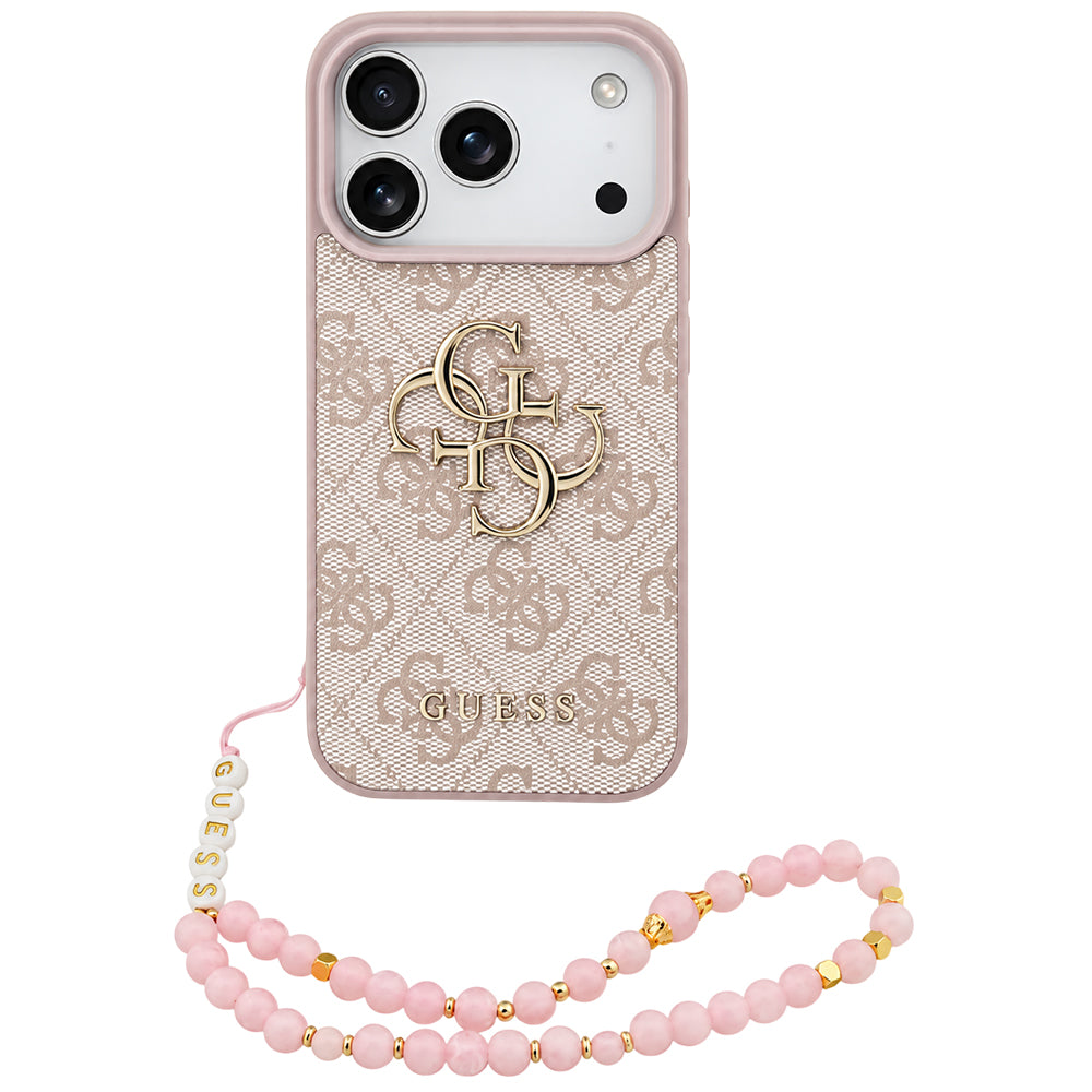 Case for Apple iPhone 18 Pro / 17 Pro, Guess, 4G Classic Logo with Strap, Pink