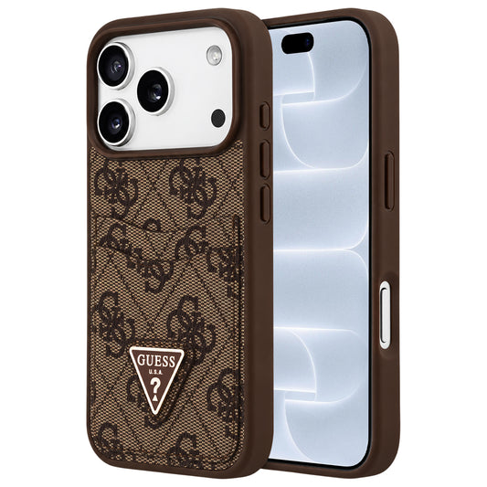 Coque pour Apple iPhone 18 Pro / 17 Pro, Guess, 4G Double Card Triangle, marron