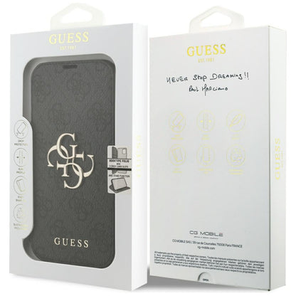 Hülle für Apple iPhone 18 Pro / 17 Pro, Guess, 4G Metall-Logo, Schwarz