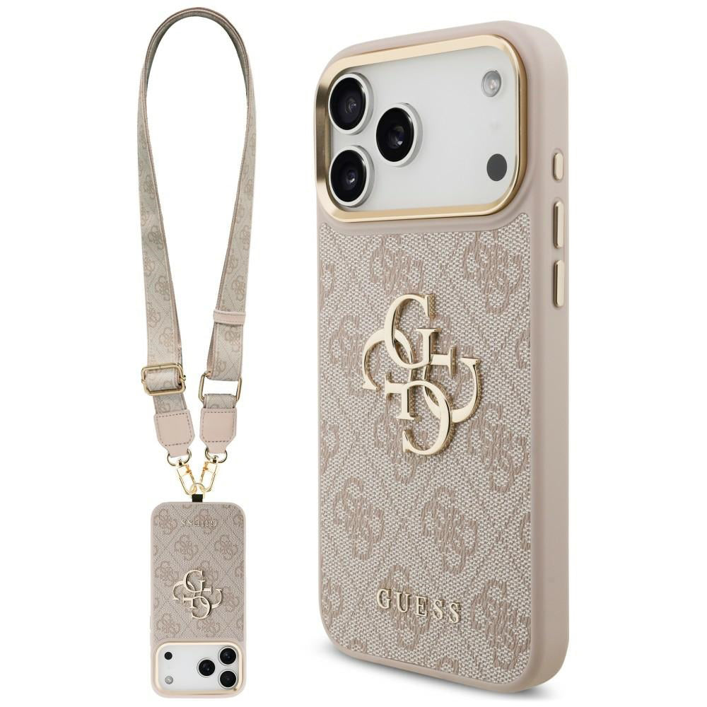 Hülle für Apple iPhone 18 Pro / 17 Pro, Guess, Big 4G Classic Logo & Big Strap Metal Buttons, Rosa