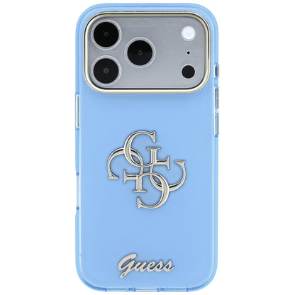 Hülle für Apple iPhone 18 Pro / 17 Pro, Guess, IML 4G Metal Script, Blau