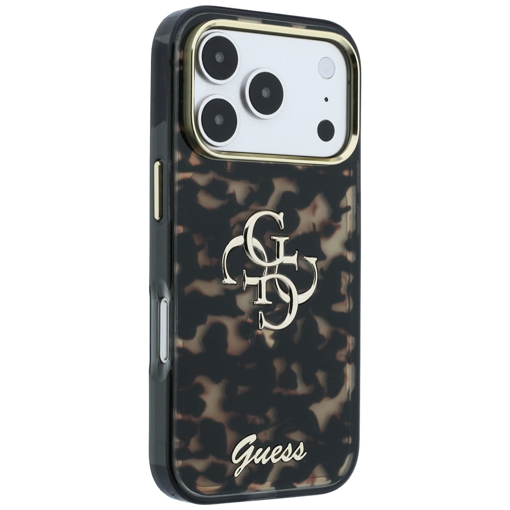 Coque pour Apple iPhone 18 Pro / 17 Pro, Guess, IML 4G Metal Script, Marron