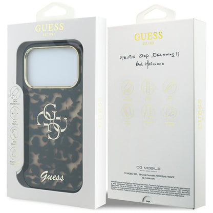 Coque pour Apple iPhone 18 Pro / 17 Pro, Guess, IML 4G Metal Script, Marron