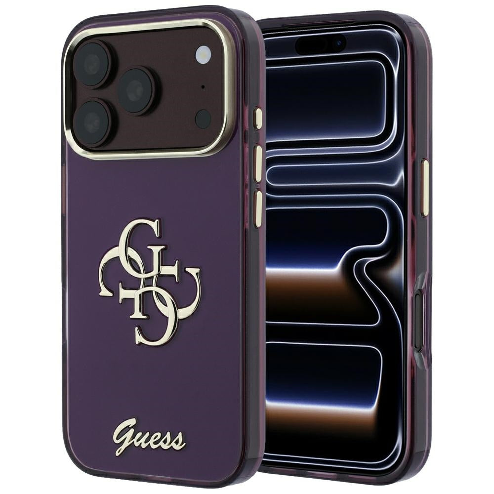 Custodia per Apple iPhone 18 Pro / 17 Pro, Guess, IML 4G Metal Script, Vinaccia