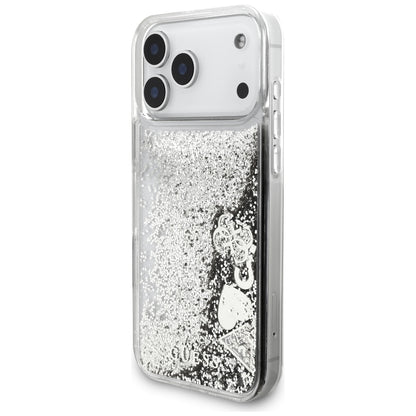 Hülle für Apple iPhone 18 Pro / 17 Pro, Guess, Liquid Glitter Charms, Silberfarben