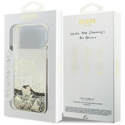 Hülle für Apple iPhone 18 Pro / 17 Pro, Guess, Liquid Glitter Charms, Goldfarben