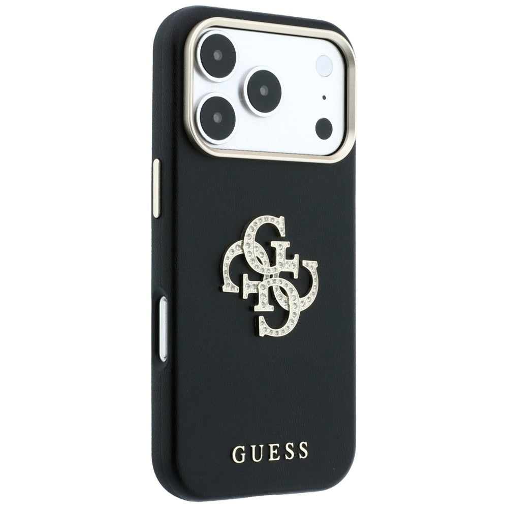 Coque pour Apple iPhone 18 Pro / 17 Pro, Guess, Logo Strass Lisse Grand, Bordeaux