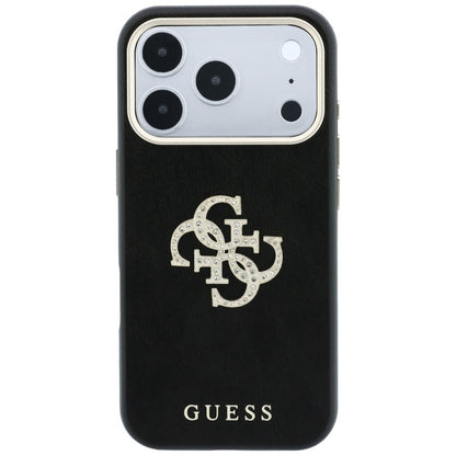Coque pour Apple iPhone 18 Pro / 17 Pro, Guess, Logo Strass Lisse Grand, Bordeaux