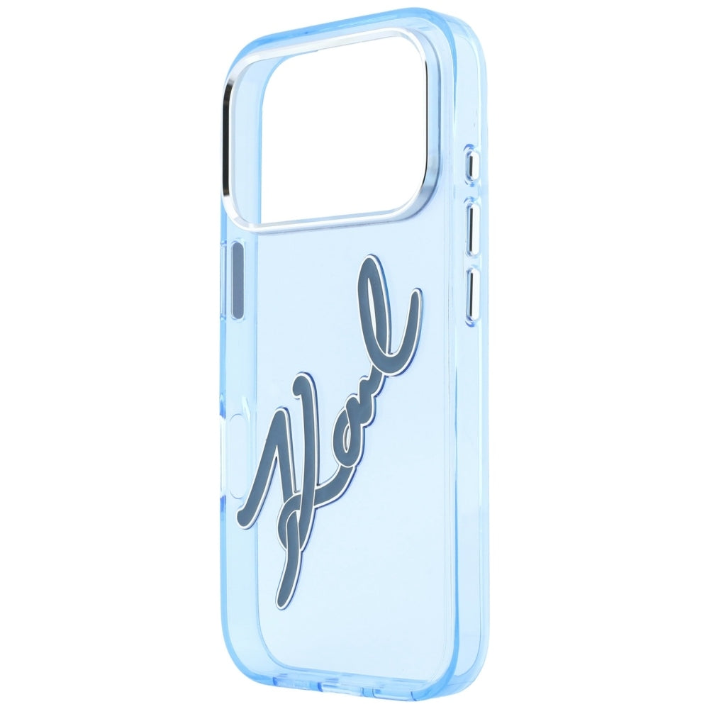 Custodia per Apple iPhone 18 Pro / 17 Pro, Karl Lagerfeld, IML Big Signature Resin Logo e Cornice in Metallo, Blu
