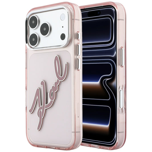 Hülle für Apple iPhone 18 Pro / 17 Pro, Karl Lagerfeld, IML Big Signature Resin Logo und Metallrahmen, Rosa