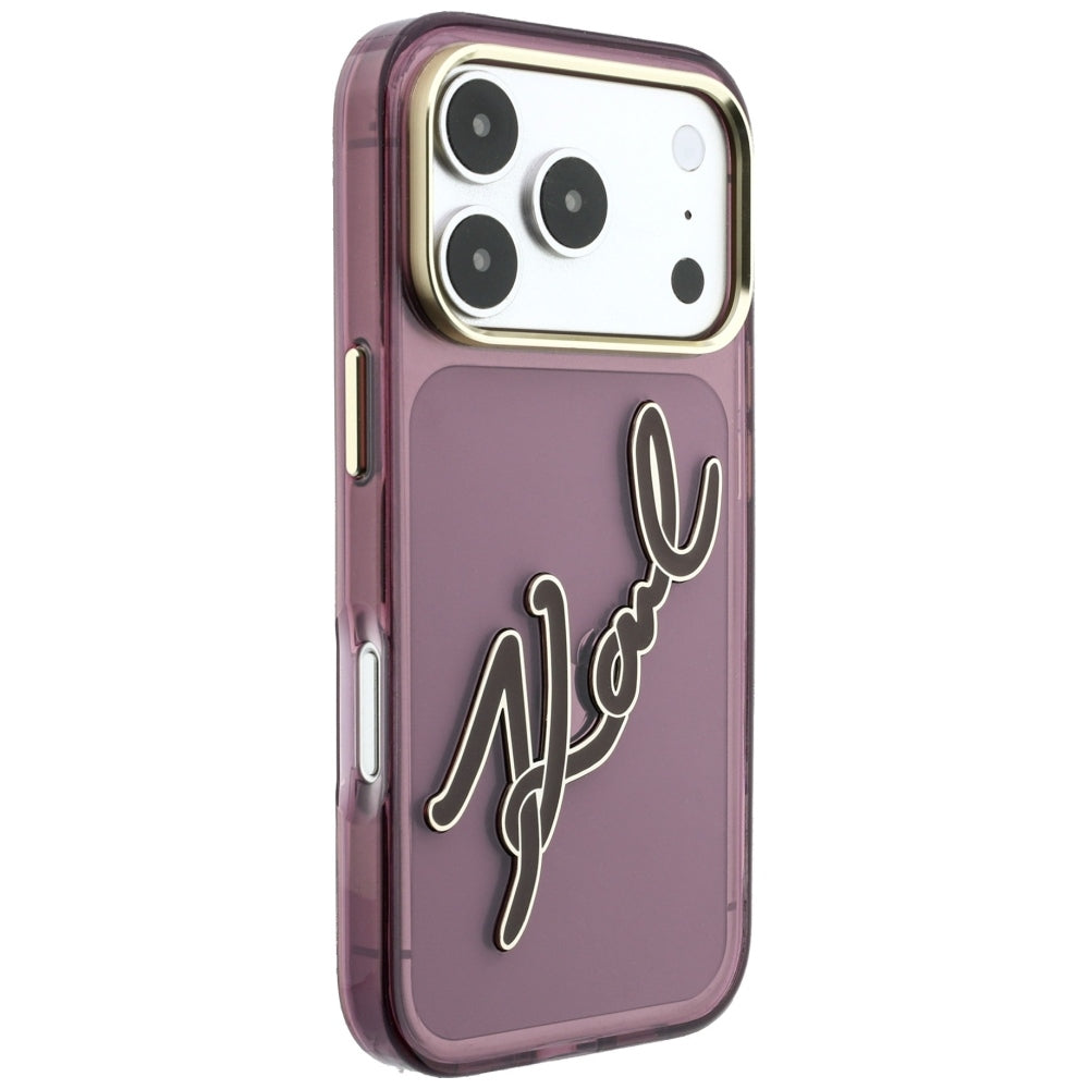 Case for Apple iPhone 18 Pro / 17 Pro, Karl Lagerfeld, IML Big Signature Resin Logo and Metal Frame, Burgundy