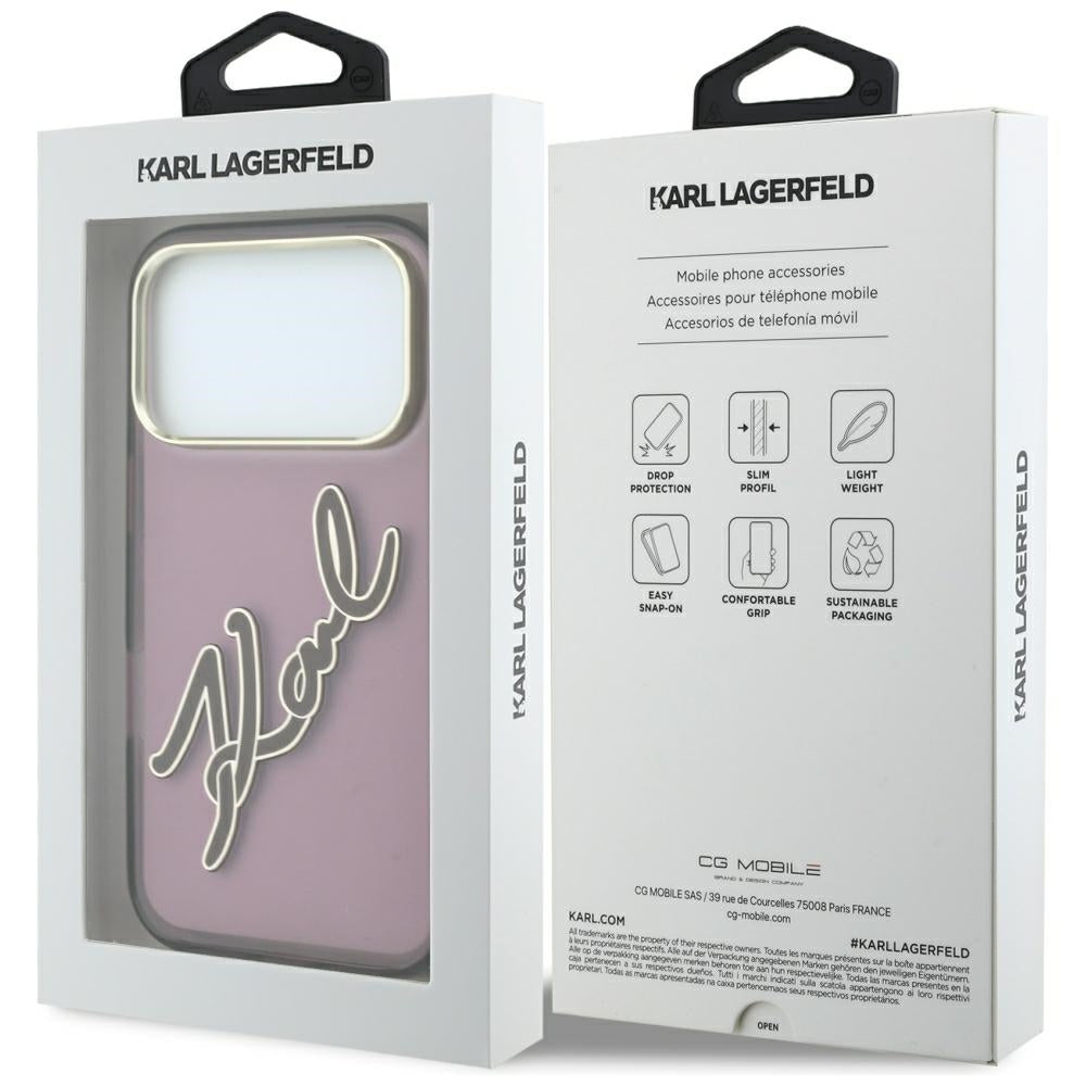 Case for Apple iPhone 18 Pro / 17 Pro, Karl Lagerfeld, IML Big Signature Resin Logo and Metal Frame, Burgundy