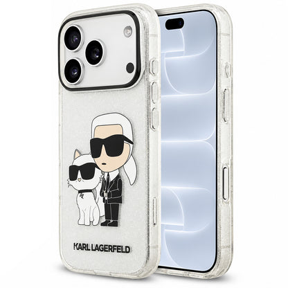 Custodia per Apple iPhone 18 Pro / 17 Pro, Karl Lagerfeld, IML Glitter Karl and Choupette NFT, trasparente