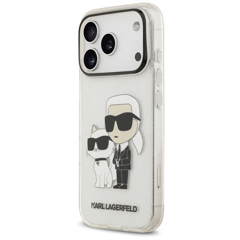 Coque pour Apple iPhone 18 Pro / 17 Pro, Karl Lagerfeld, IML Glitter Karl and Choupette NFT, transparente
