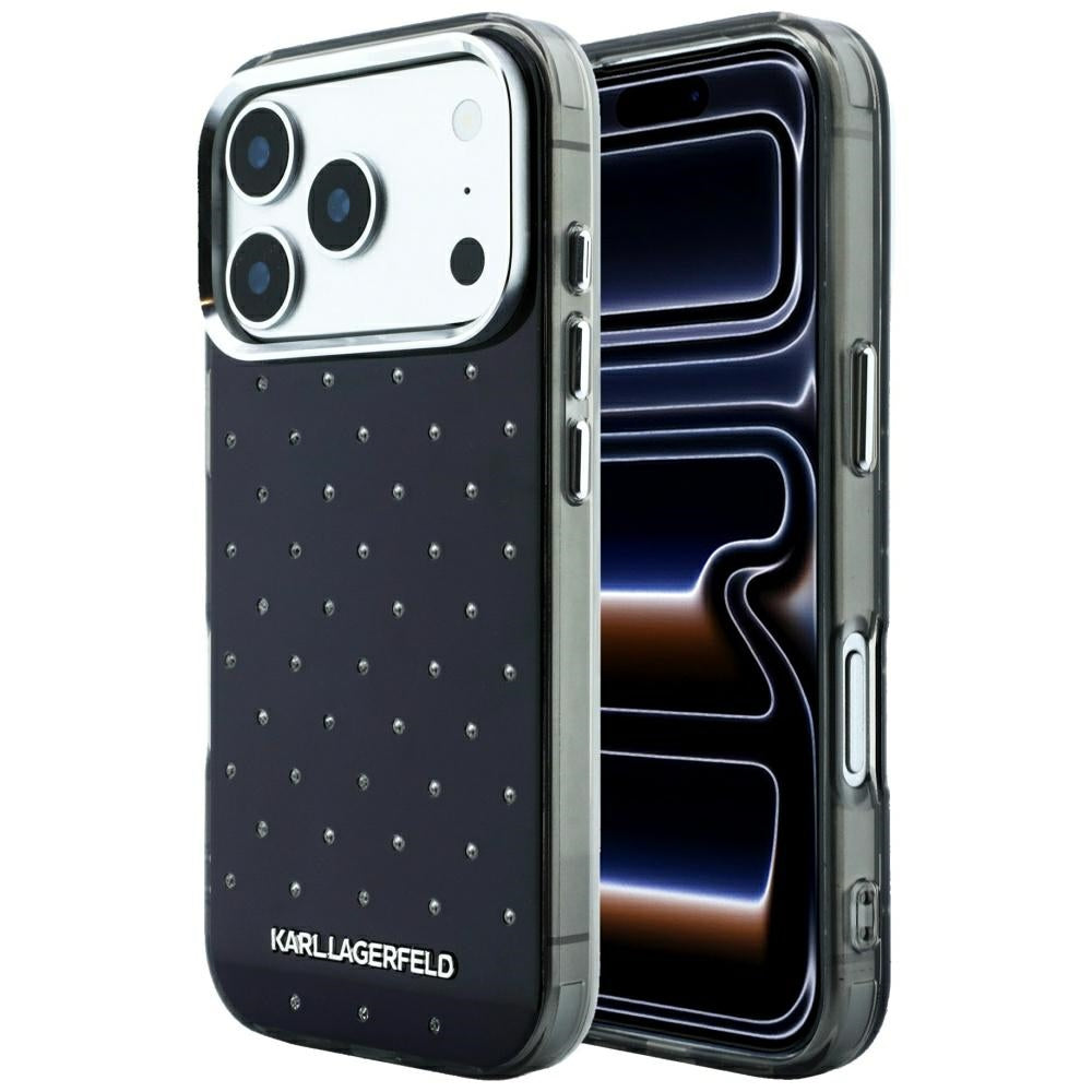 Custodia per Apple iPhone 18 Pro / 17 Pro, Karl Lagerfeld, IML Strass e Logo Elettroplaccato, Nera