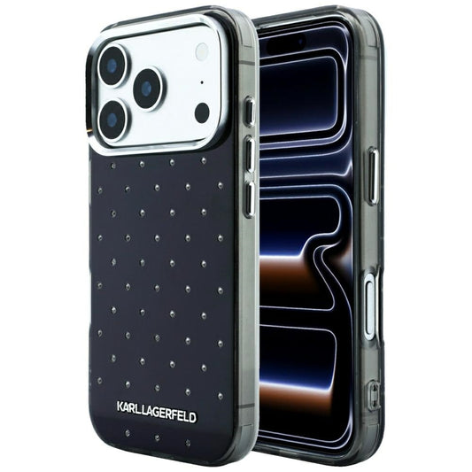 Coque pour Apple iPhone 18 Pro / 17 Pro, Karl Lagerfeld, IML Strass et Logo Électroplaqué, Noire
