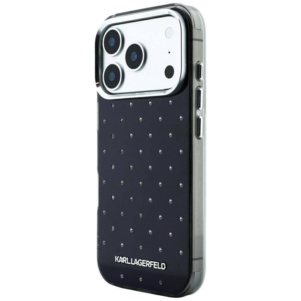 Custodia per Apple iPhone 18 Pro / 17 Pro, Karl Lagerfeld, IML Strass e Logo Elettroplaccato, Nera