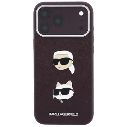 Custodia per Apple iPhone 18 Pro / 17 Pro, Karl Lagerfeld, Saffiano Crossbody Karl & Choupette Head's Pins Logo, color bordeaux